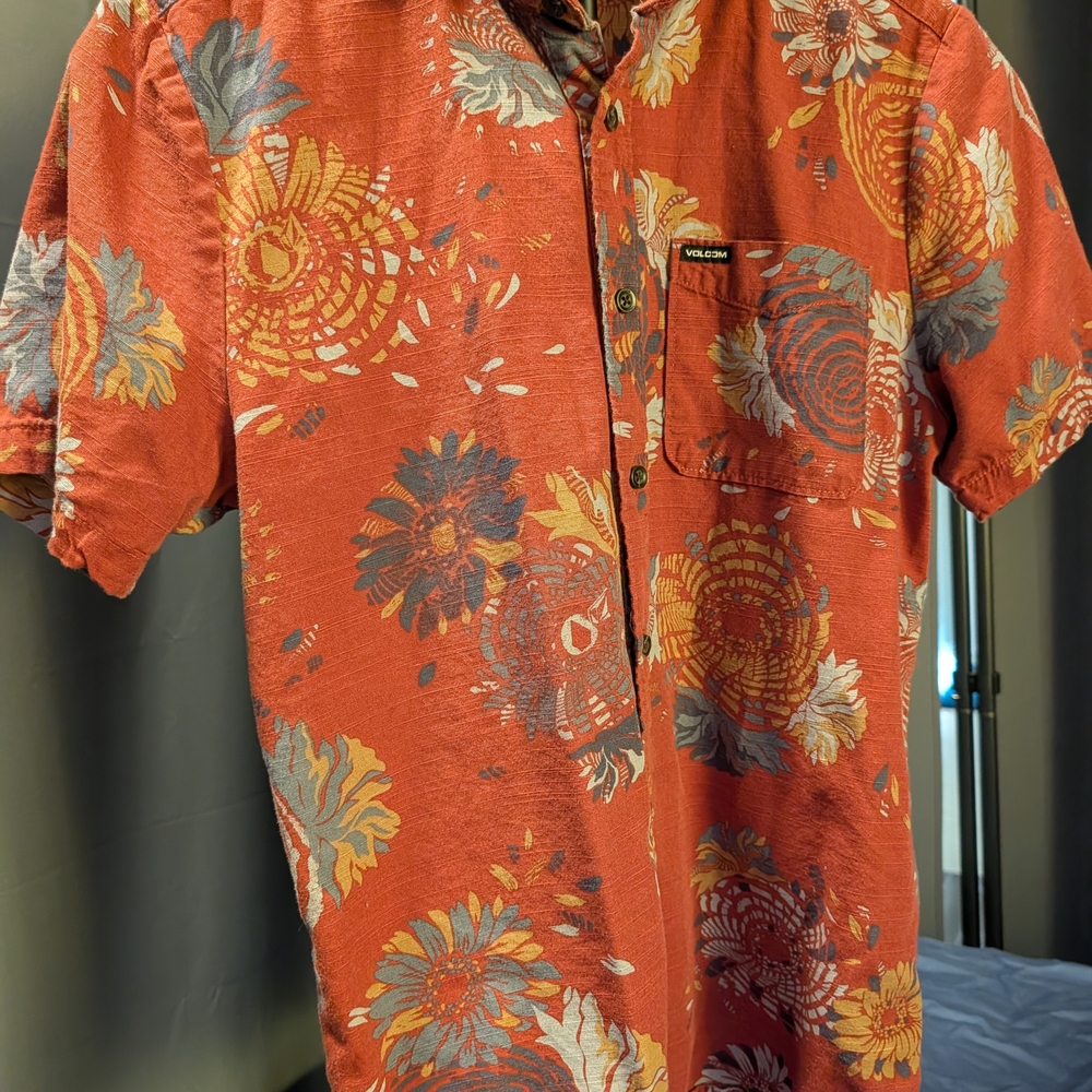 Volcom Men's Floral Orange Shirt